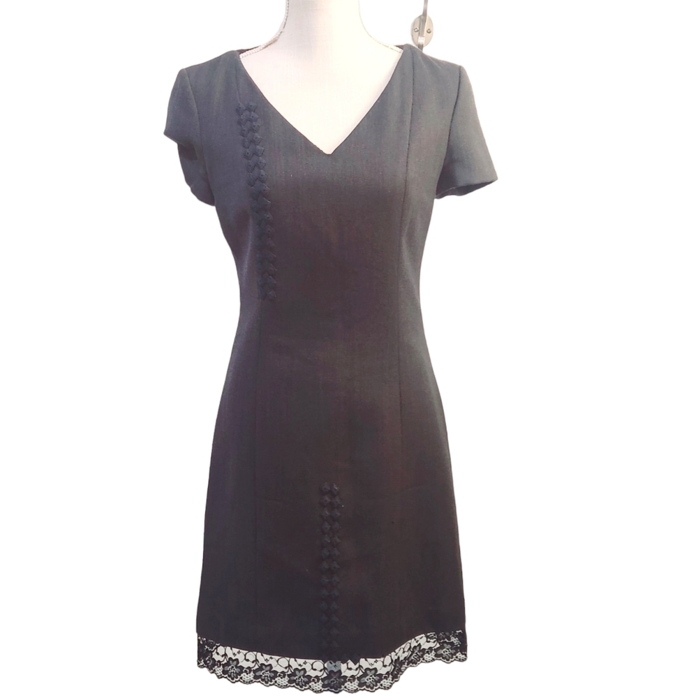 Paradiso Black Skater Style Dress Navy Blue X-Stitch With Lace peek-a-boo Sz: 2 - Picture 5 of 15